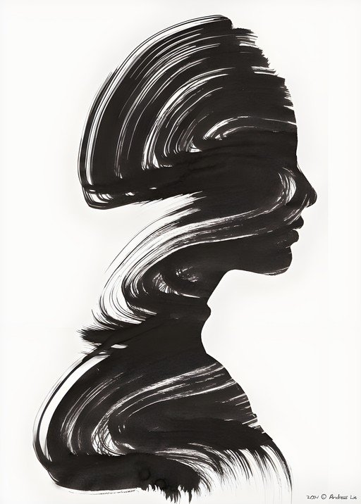 Abstract Ink Silhouette of a Woman's Profile