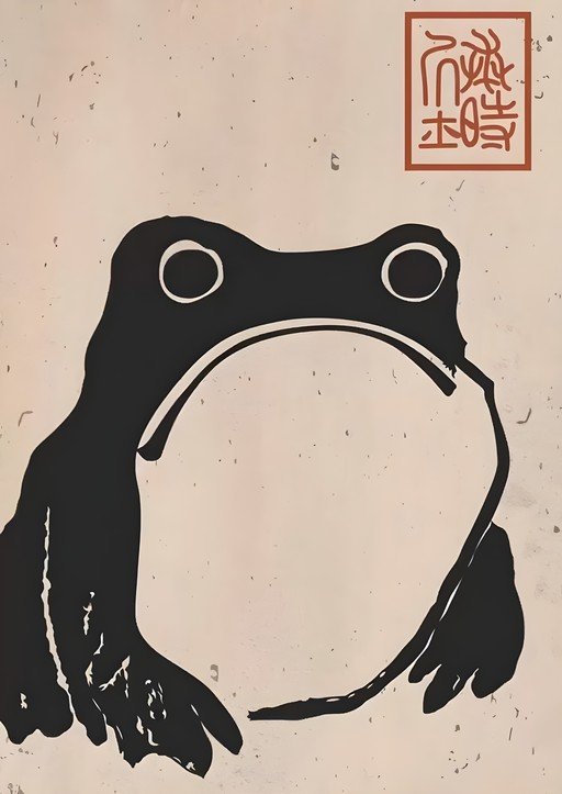 Stylized Frog Illustration with Japanese Seal