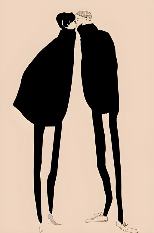 Couple Kissing in Minimalist Black and Beige Illustration