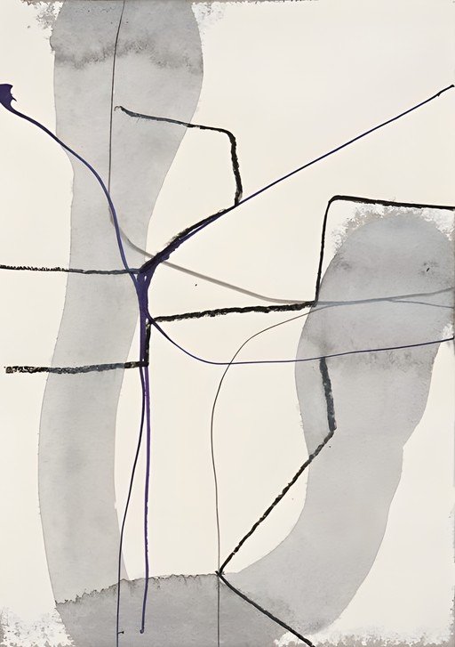 Abstract Watercolor with Bold Lines and Purple Accents