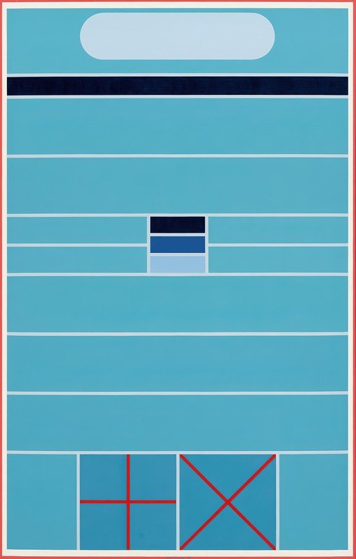 Abstract Geometric Composition in Blue and Red