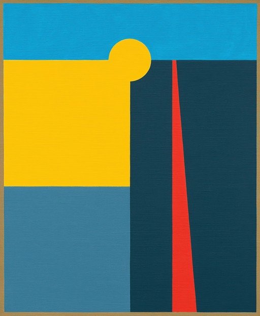 Abstract Geometric Composition with Sun and Horizon