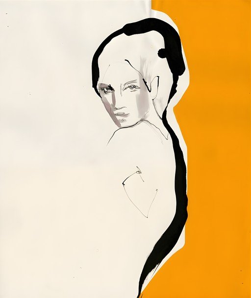 Abstract Portrait of a Woman in Black and Orange