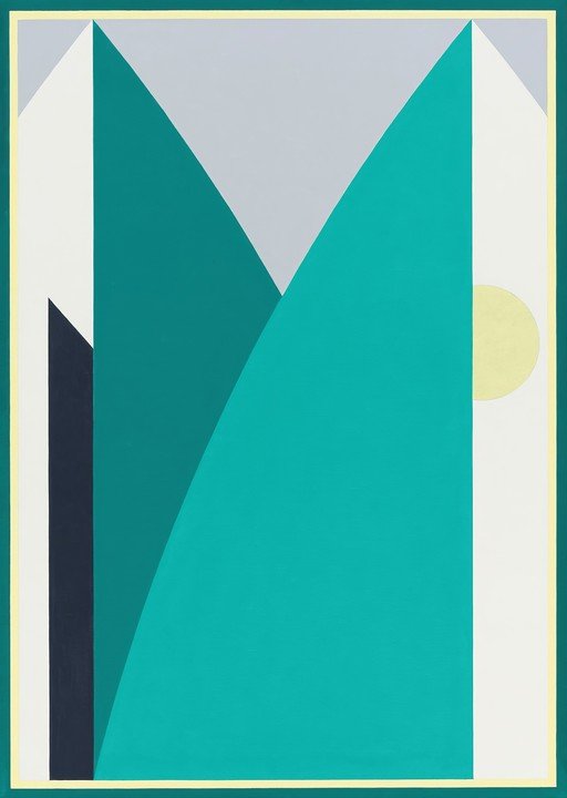 Abstract Geometric Composition with Teal and Grey Shapes