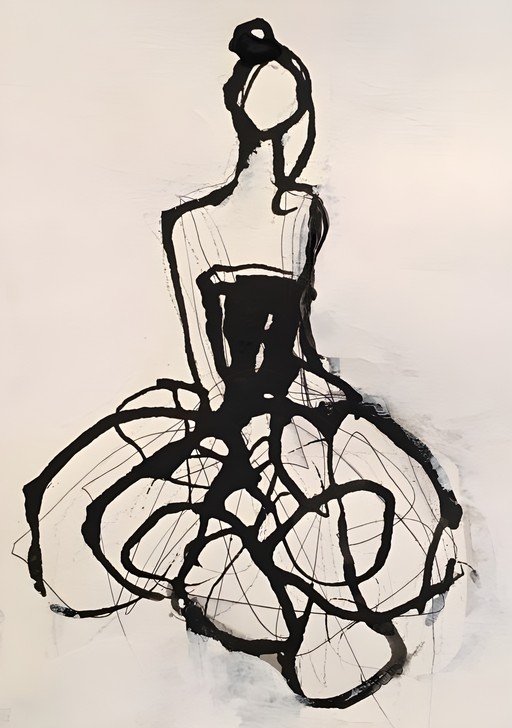 Abstract Ink Figure of a Woman in a Ballgown
