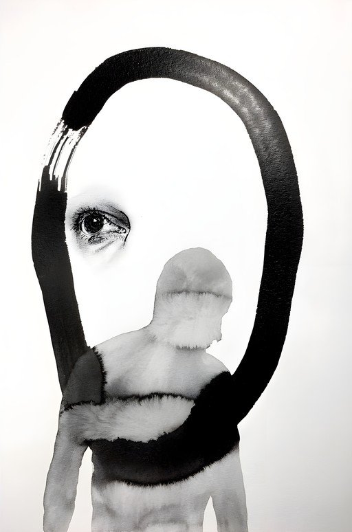 Abstract Ink Portrait with Eye and Figure