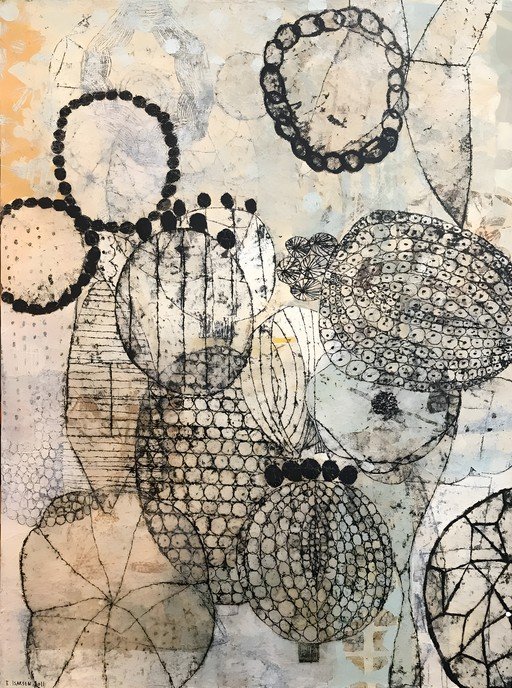 Abstract Mixed Media Artwork with Organic Forms