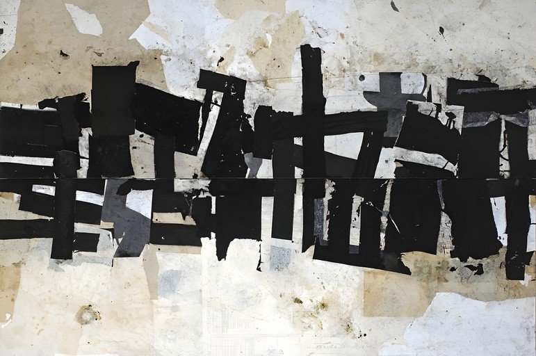 Abstract Collage with Black and White Geometric Shapes