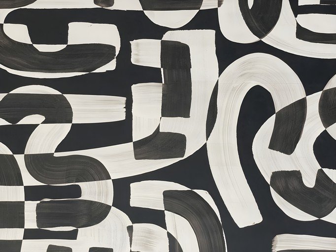 Abstract Black and White Brushstroke Art