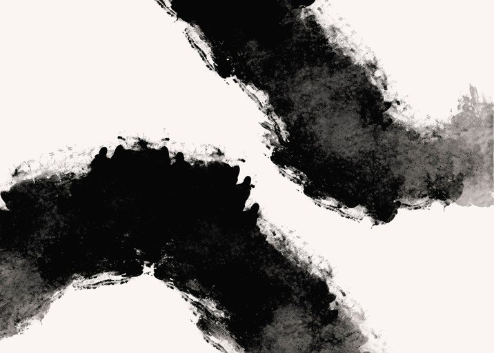 Abstract Black Ink Brush Strokes on White Background