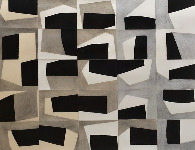 Abstract Geometric Composition in Black, White, and Beige
