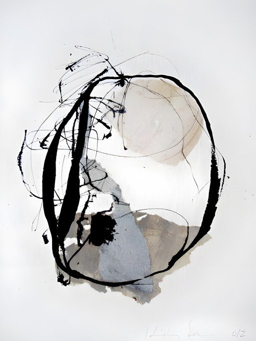 Abstract Ink and Wash Painting with Bold Black Lines