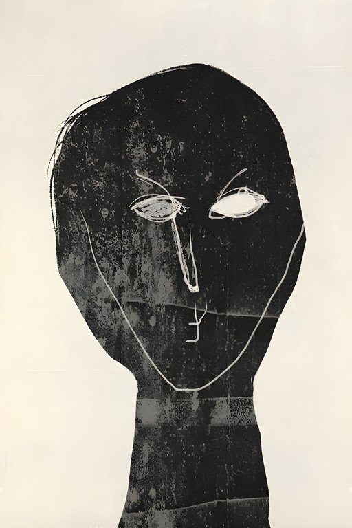 Abstract Portrait with Textured Black and White