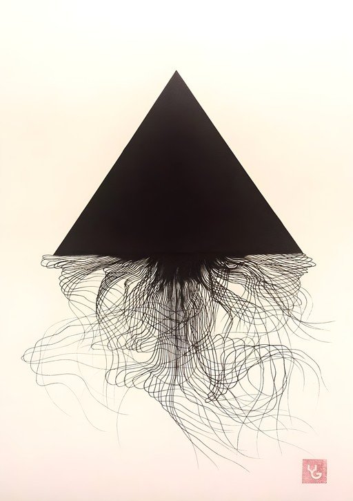 Abstract Black Triangle with Flowing Lines
