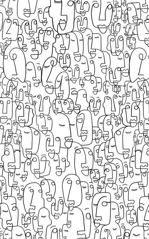 Abstract Line Art Faces Pattern