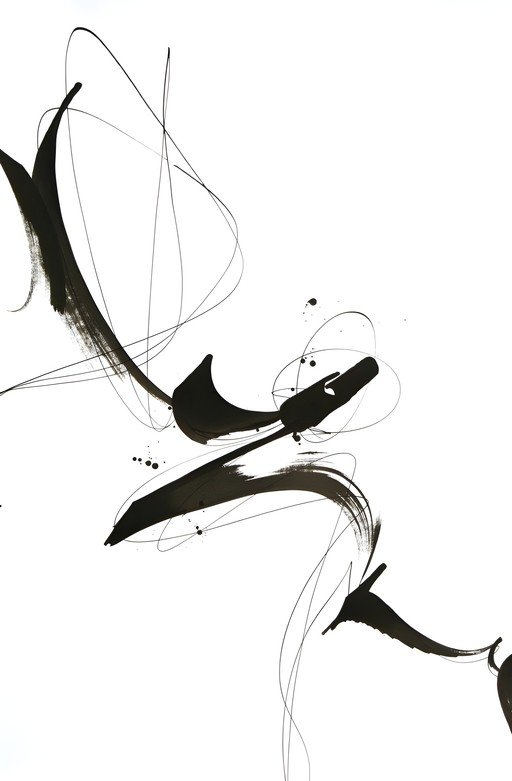 Abstract Black Ink Calligraphy on White