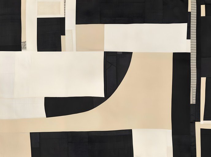 Abstract Geometric Collage in Black, White, and Beige