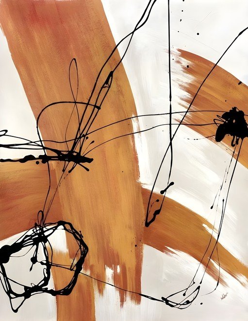 Abstract Expressionist Painting with Orange and Black