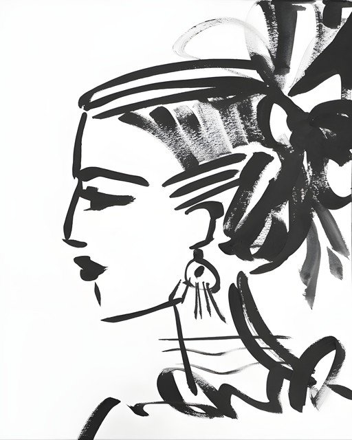 Elegant Ink Portrait of a Woman in Profile