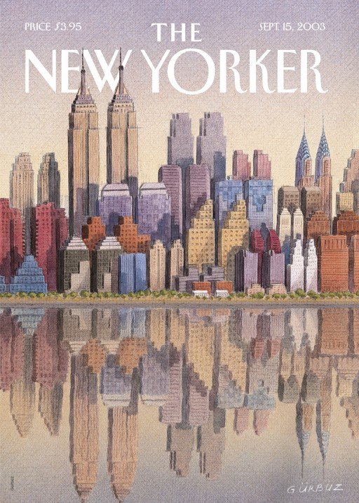 New Yorker Cover: Manhattan Skyline Reflection