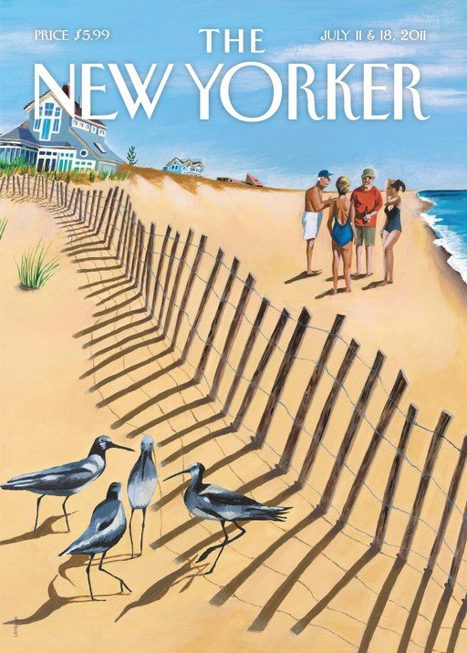 New Yorker Cover: Beach Scene with Birds and People