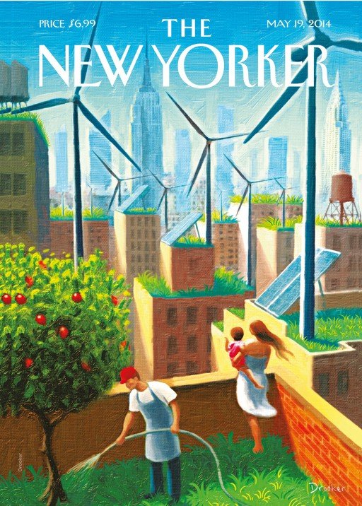 The New Yorker Cover: Sustainable Cityscape with Family