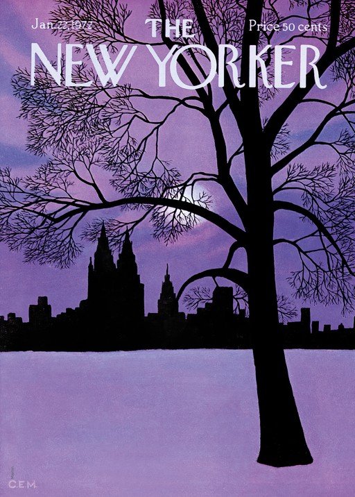 New Yorker Cover: Winter Cityscape with Bare Tree