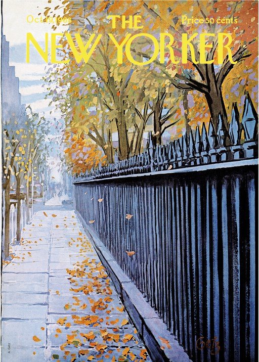 New Yorker Cover: Autumn Leaves on Sidewalk