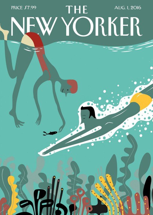 The New Yorker Cover: Two Swimmers and a Fish