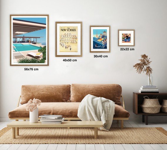 Modern Living Room with Framed Art and Cozy Sofa