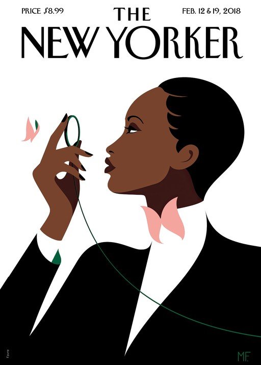 New Yorker Cover: Woman with Monocle and Butterflies