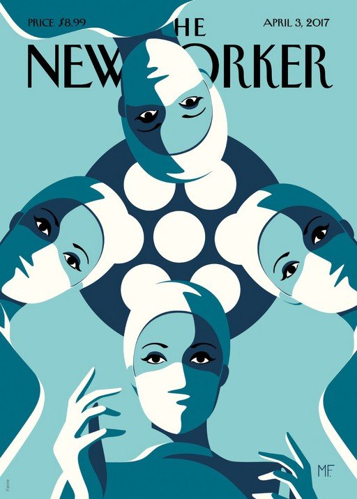 The New Yorker Cover: Faces in Blue and White