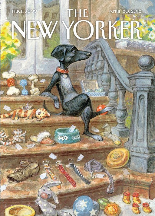 The New Yorker Cover: Dog on Steps with Pet Supplies