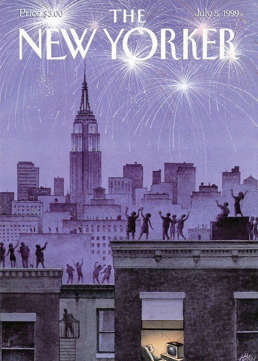 New Yorker Cover: Fireworks Over Manhattan Rooftops
