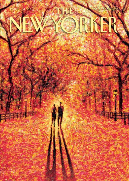 New Yorker Cover: Couple Walking in Autumn Park