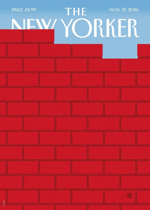 The New Yorker Cover: Red Brick Wall Against Blue Sky