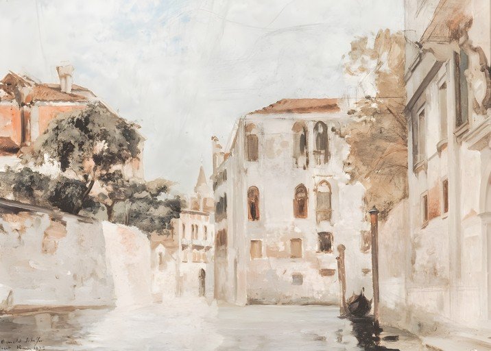 Venetian Canal Scene with Gondola and Architecture