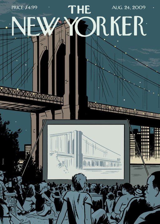 New Yorker Cover: Outdoor Movie Screening of Brooklyn Bridge