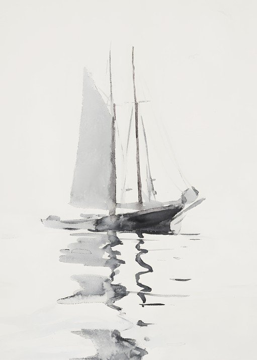 Watercolor Painting of a Sailboat on Calm Water