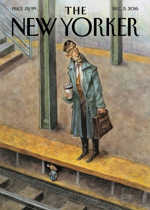 New Yorker Cover: Man and Mouse on Subway Platform