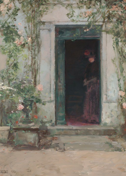 Woman in Doorway with Roses