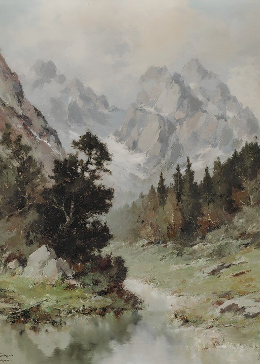 Misty Mountain Landscape with River