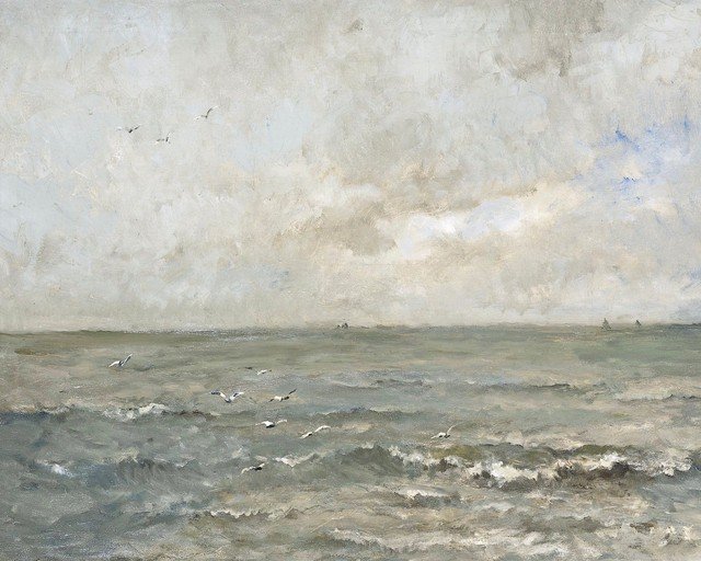 Seagulls Over Choppy Seas Under a Cloudy Sky
