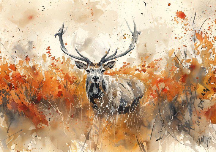 Majestic Stag in Autumnal Watercolor