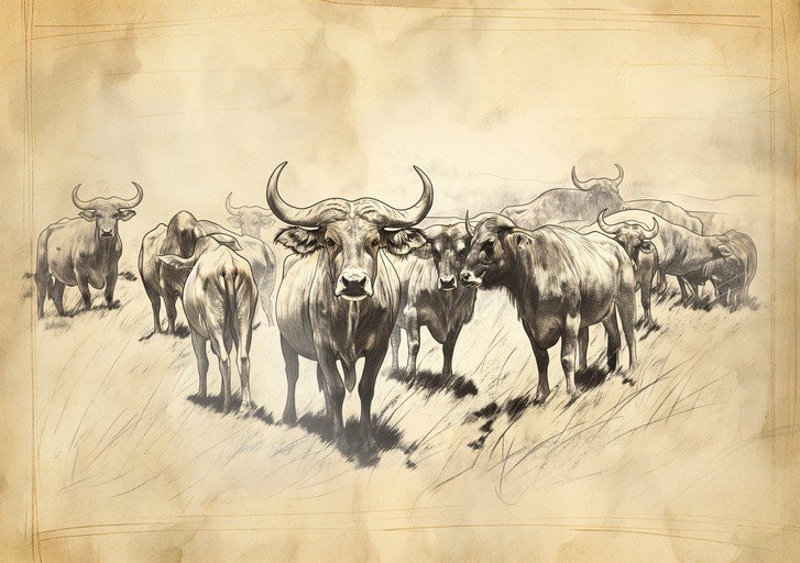 Herd of Cape Buffalo in Sketchy Style
