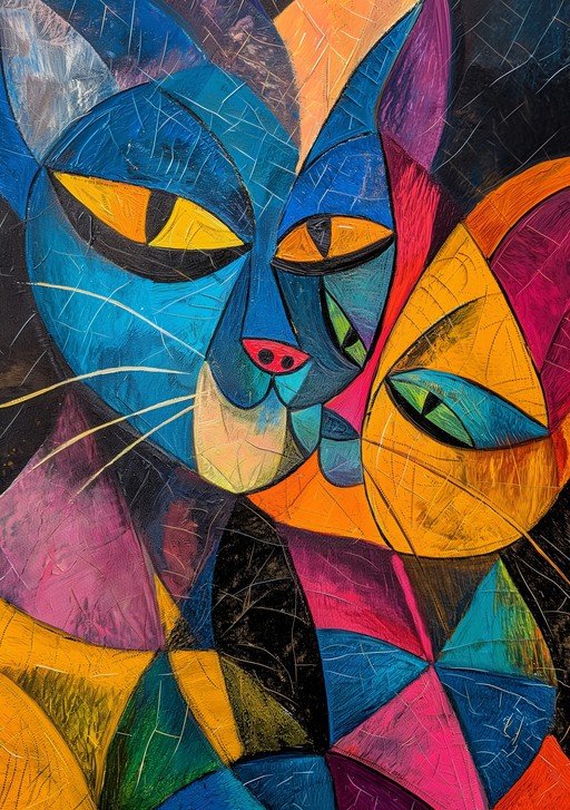Abstract Cubist Cats Painting