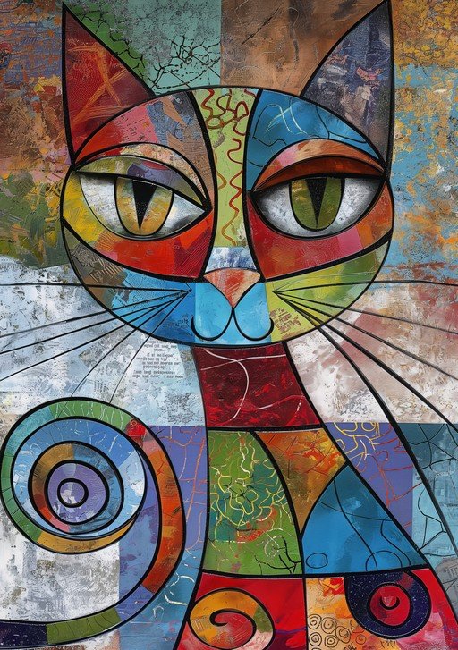 Abstract Geometric Cat Art