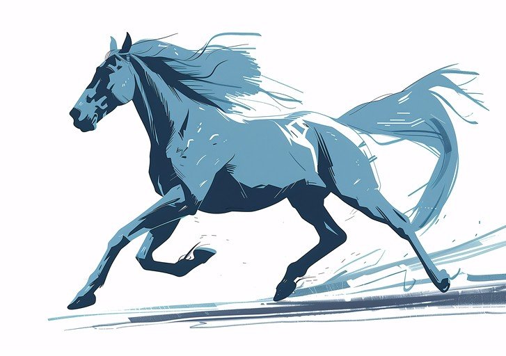 Dynamic Blue Horse Illustration in Motion