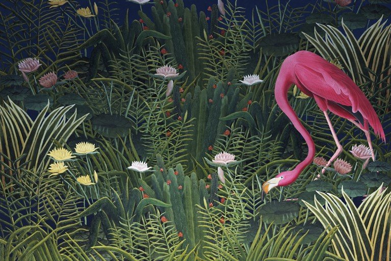Vibrant Flamingo Amidst Lush Tropical Flora