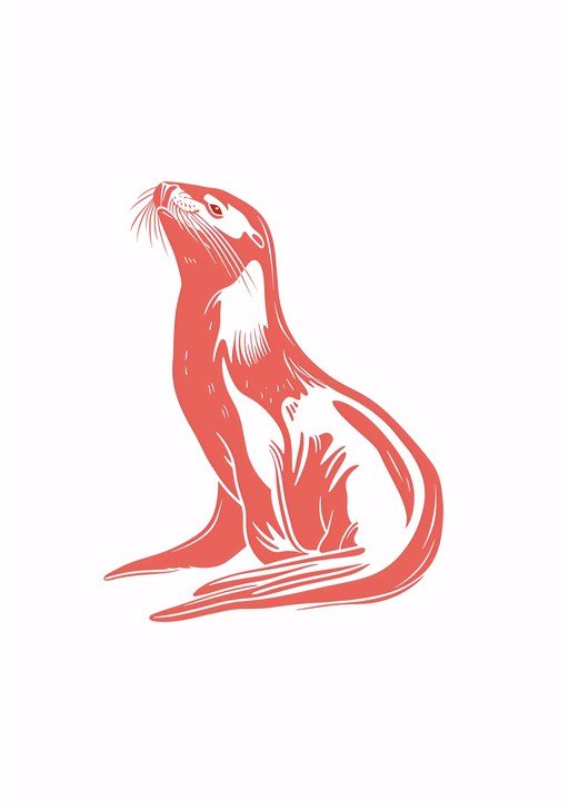 Stylized Seal Illustration in Coral